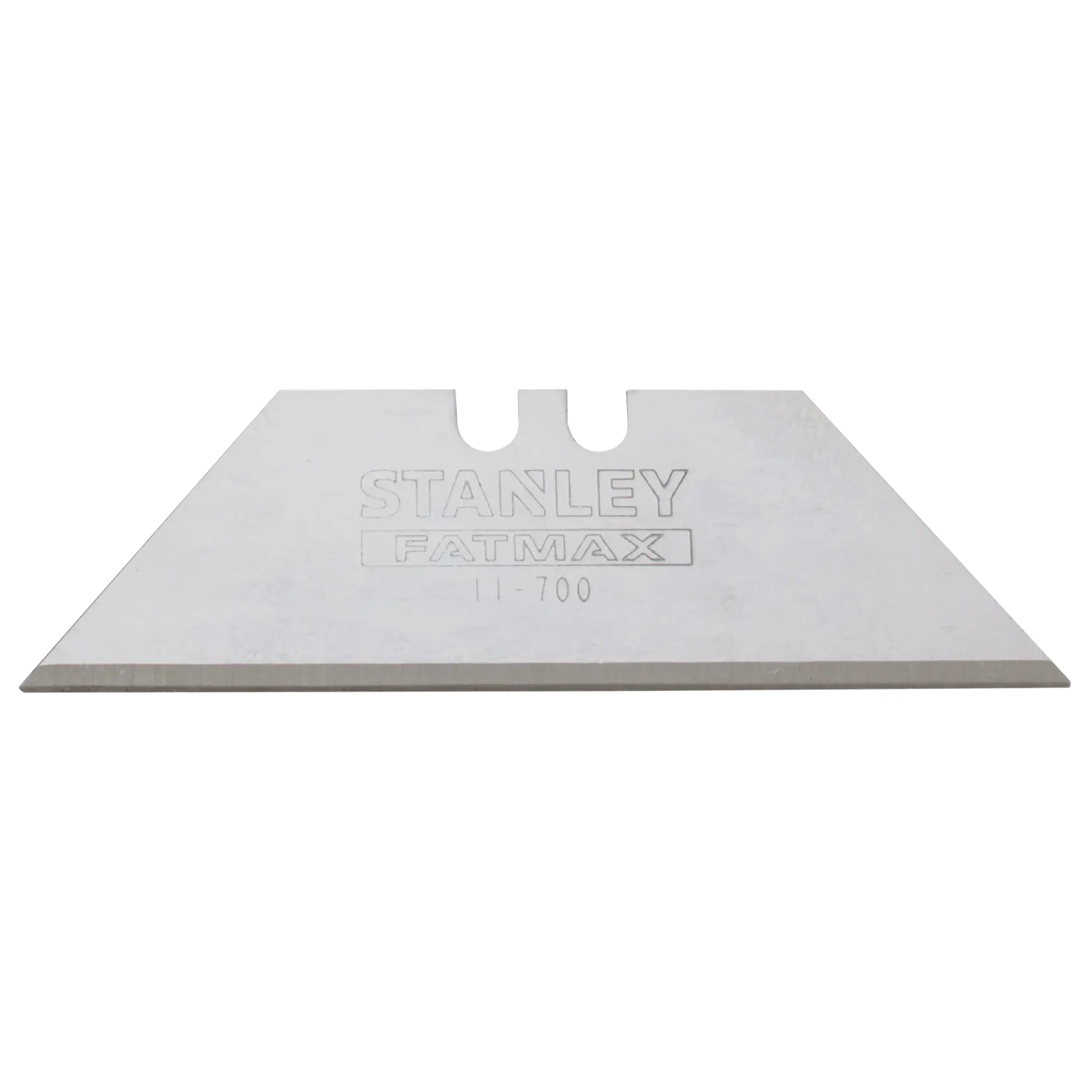 Front view of STANLEY FATMAX utility knife blade with sharp edge on white background