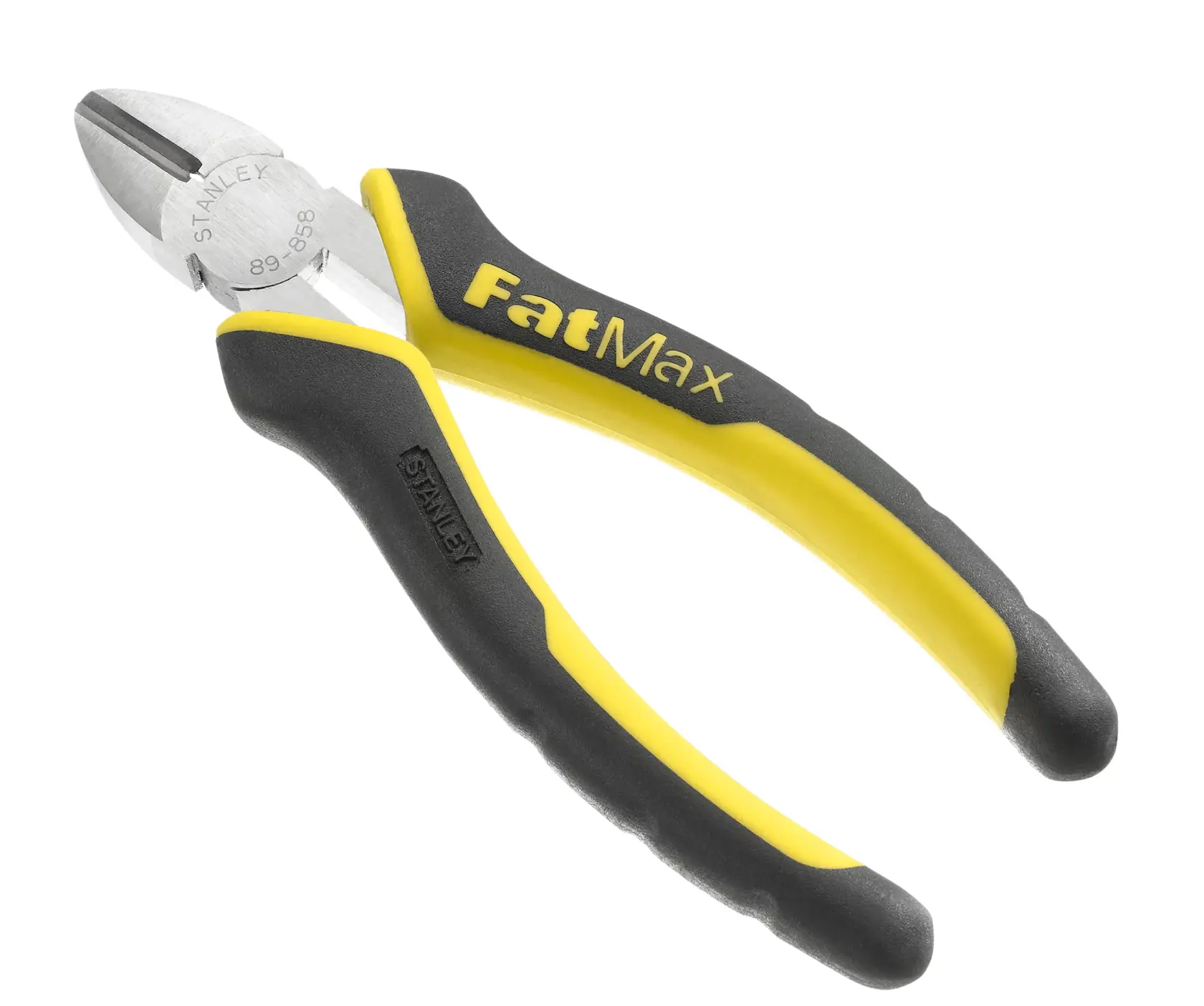 Stanley FatMax diagonal cutting pliers with black and yellow handle, tool for cutting wires.
