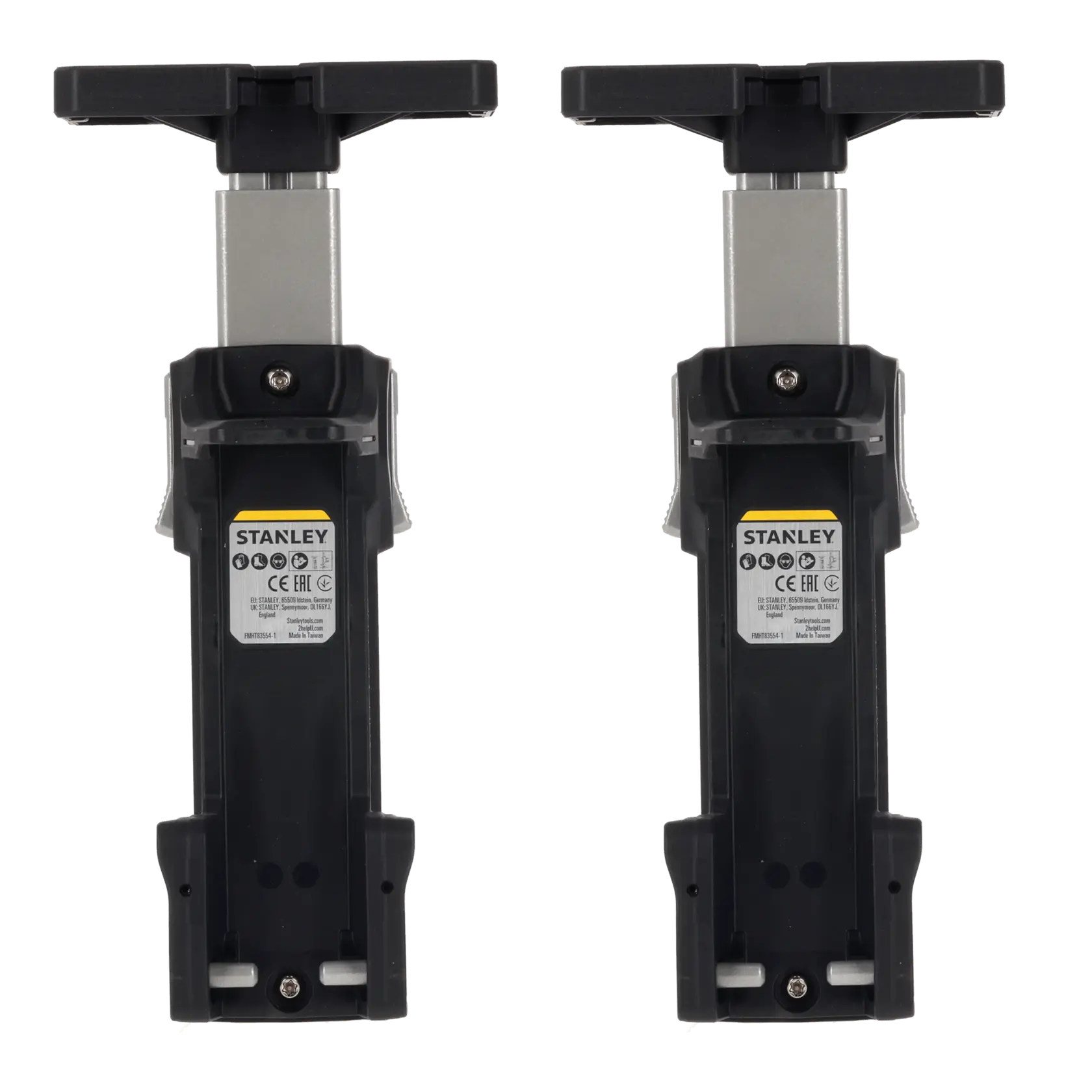 STANLEY FMHT83556 adjustable support rods, black and silver, shown upright side by side on white background.