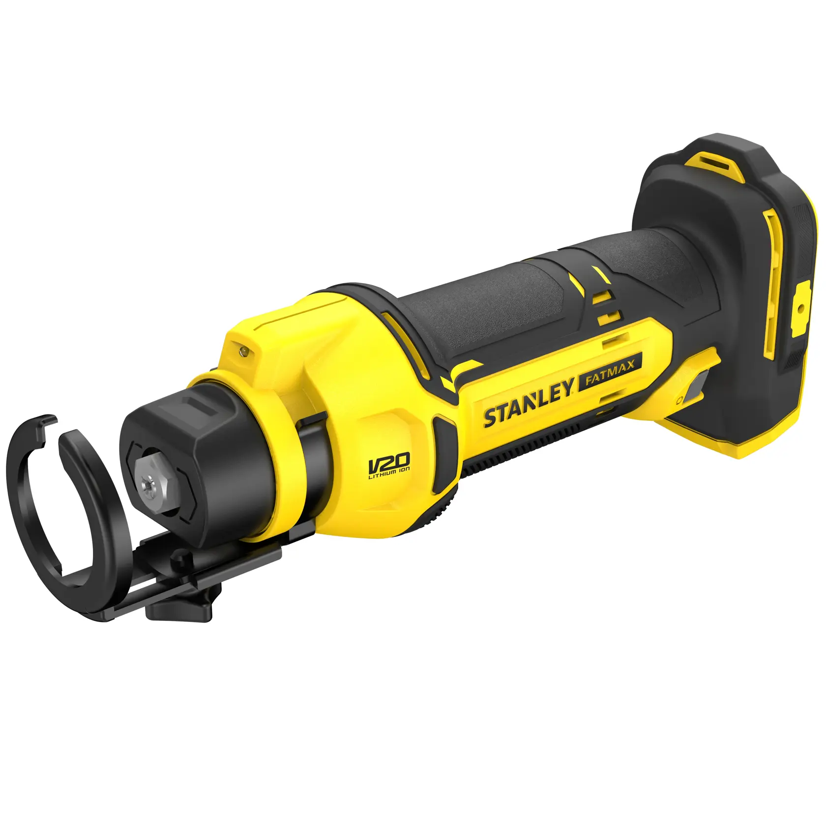 STANLEY SFMCE200B photography of yellow and black cordless rotary tool, angled on white background.