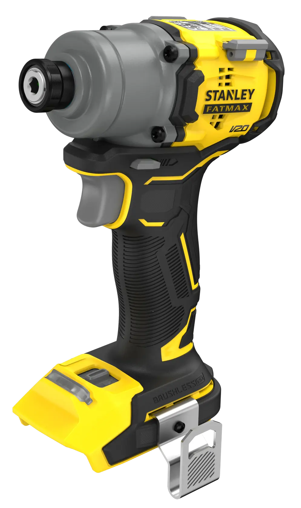 STANLEY SFMCF830B impact driver, yellow and black, side angle on white background.