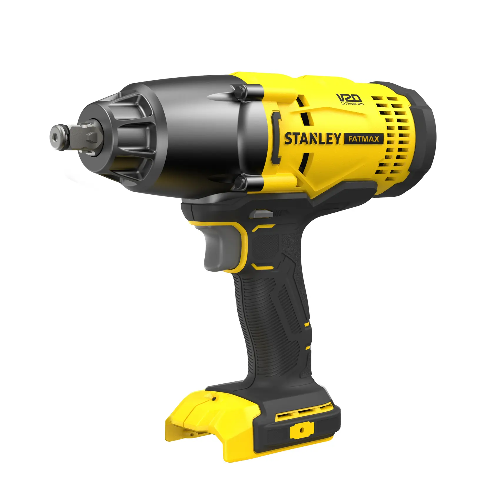 STANLEY SFMCF900B cordless impact wrench, yellow and black, side angle, no battery included.