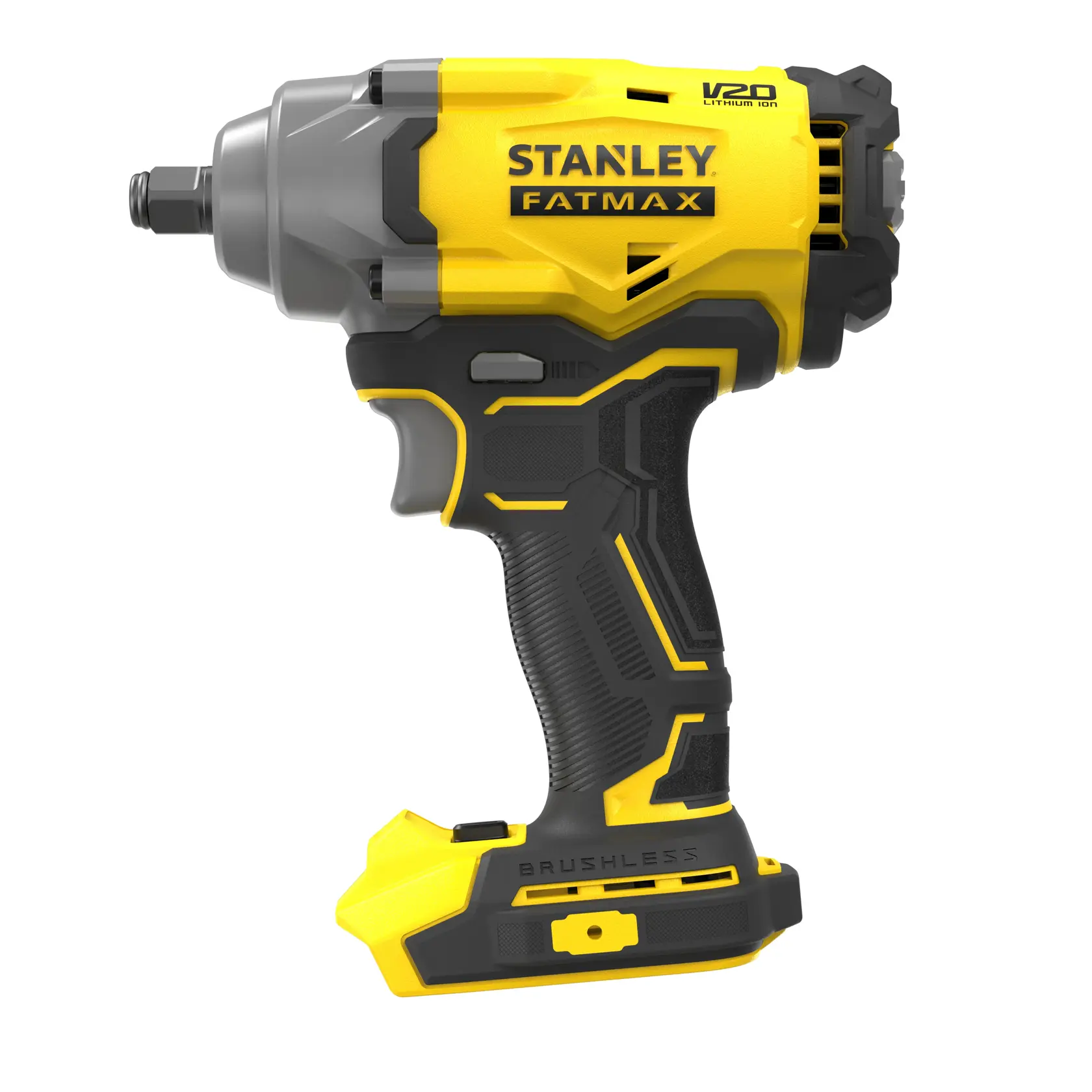 Stanley Fatmax V20 cordless impact driver with brushless motor in yellow and black.