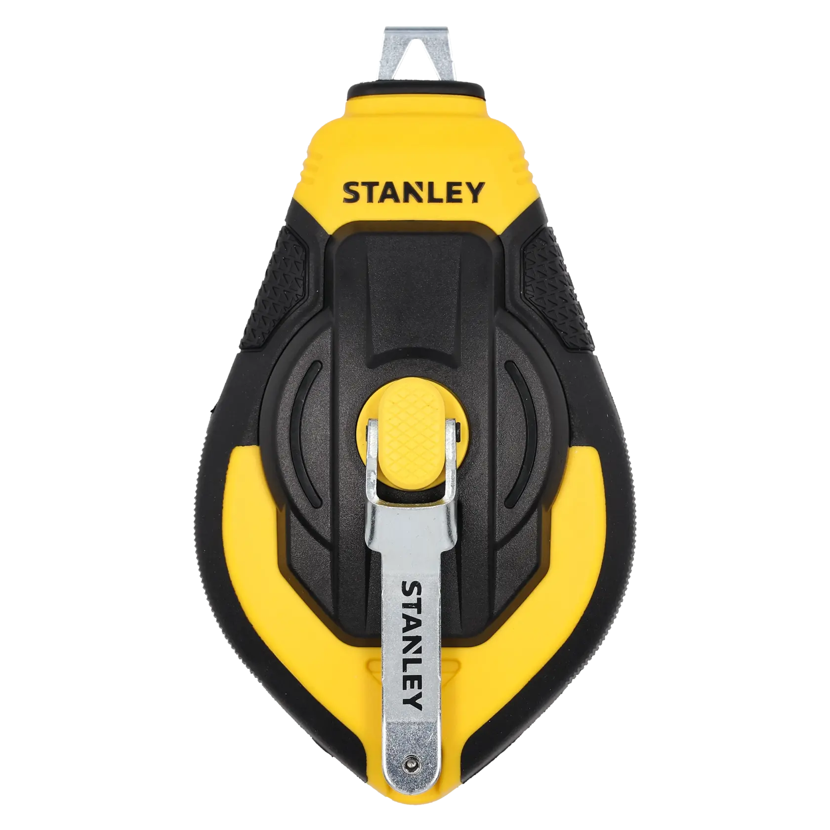 STANLEY STHT47311-0 chalk line reel, yellow and black, front angle on white background.