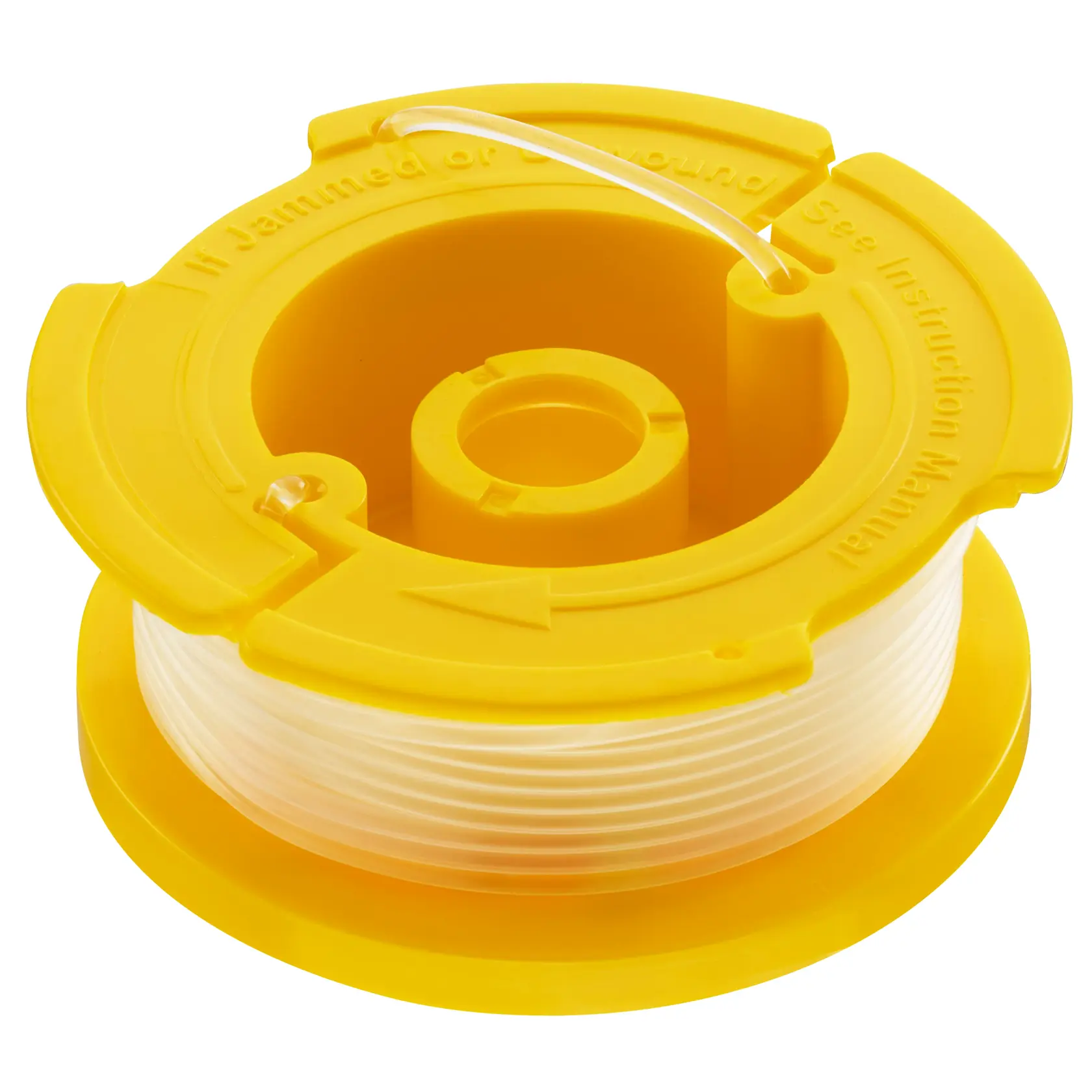STANLEY STZST12169 yellow replacement trimmer line spool, side angle, for string trimmers.